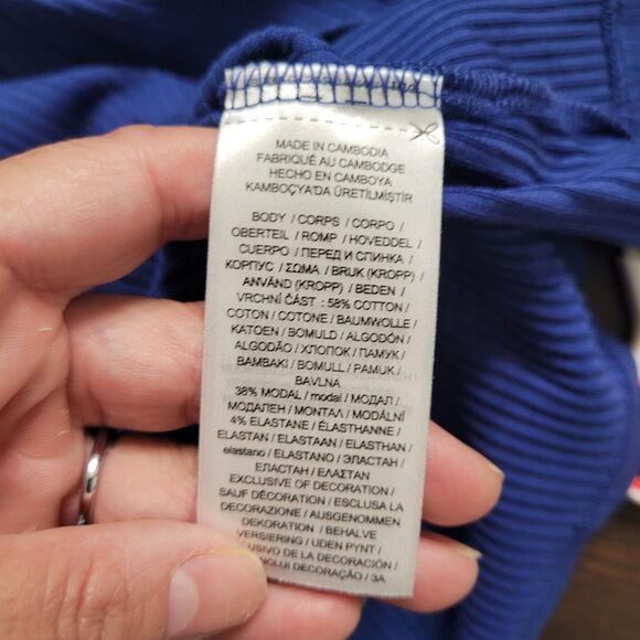 Lauren Ralph Lauren Navy Twist Front Ribbed Pullover Top Medium Professional - Picture 7 of 7